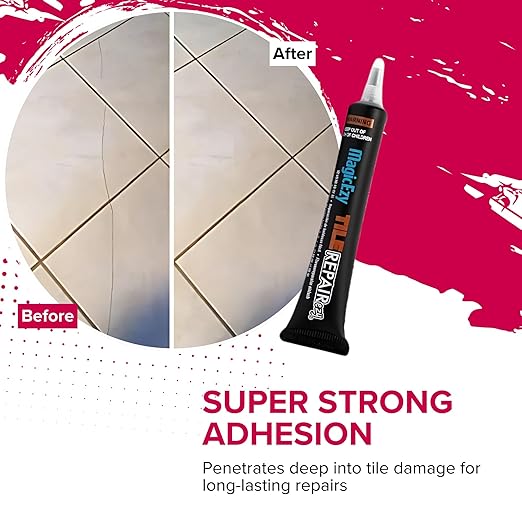 MagicEzy Tile RepairEzy (Light Gray/White Kit) - Porcelain Tile Repair Kit - Fix Cracked or Chipped Ceramic Tiles Fast - Thick Structural Repair Filler, Putty and Adhesive for Tiles