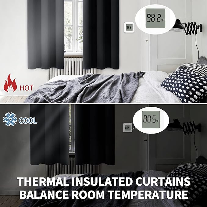 BGment Rod Pocket Blackout Curtains for Bedroom - Thermal Insulated Room Darkening 52 Width 63 Inches Length Window Curtain for Living Room, 52 x 63 Inch, 2 Panels, Black