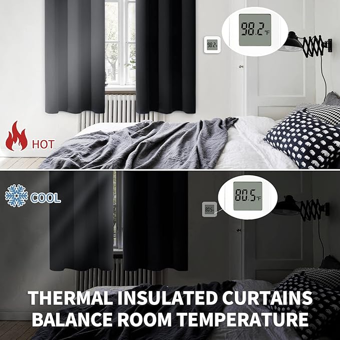 BGment Thermal Insulated Blackout Curtains 84 Inches Long for Bedroom - Rod Pocket Room Darkening Curtain for Living Room, 42 x 84 Inch, 2 Panels, Black