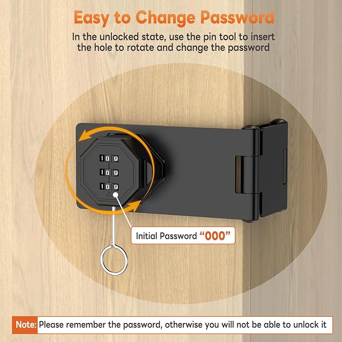 90 Degree 3-Digit Combination Cabinet Lock, Zinc Alloy Keyless Folding Hasp Lock Latch, Password Security Rotary Door Latch for Office File Cabinet, Drawer, Locker, Cupboard (1, Black)