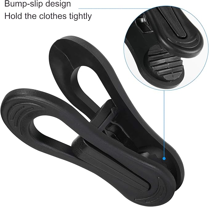 Tinfol Black Plastic Hanger Clips, 24PC Strong Pinch Grip Coat Clips for Skirt Pant Hangers, Multi-Purpose Clothes Hanger Clip for Rounded Hangers