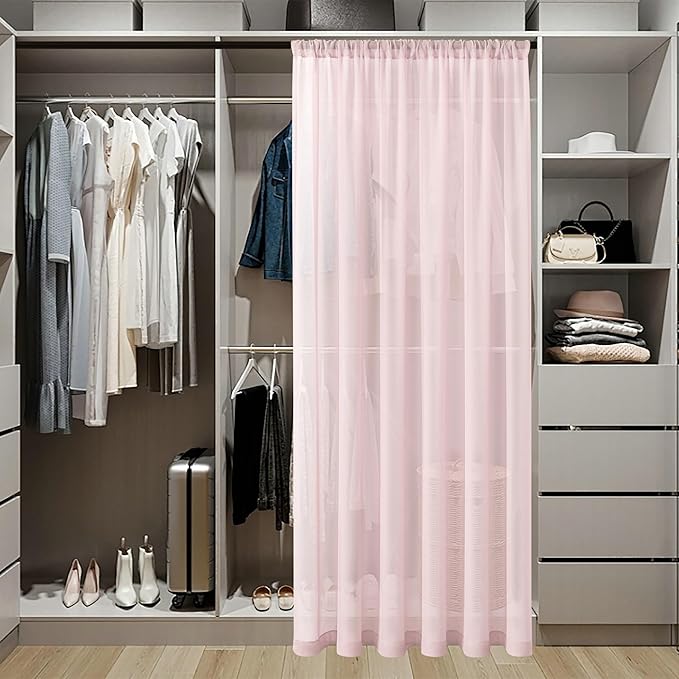 Tollpiz Sheer Door Curtain Closet Linen Textured Curtain Sheers Doorway Light Filtering Voile French Door Rod Pocket Curtains Patio Glass Door, 25 x 80 inches Long, Pink, Set of 1 Panel