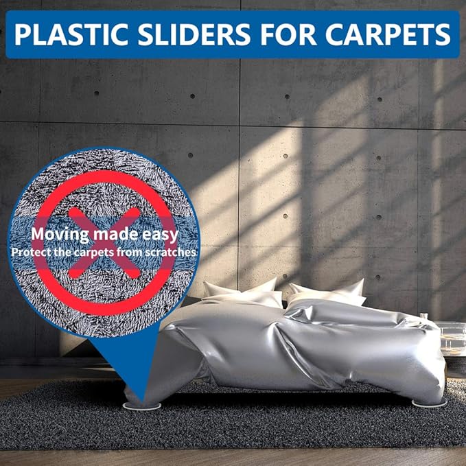 Furniture Sliders Multi-Surface 2-in-1 Reusable Moving Pads for All Floor Types - 4 Pack 5" Carpet Sliders and 4 Hardwood Socks - Protect Floor and Easier to Move Your Furniture