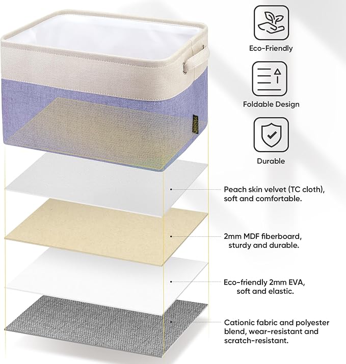 BALEINE 4 Pack Fabric Storage Bins for Shelves, Linen Storage Baskets for Organizing, Decorative Closet Bins for Clothes, Home (Lavender, 15''x11''x9.5'')
