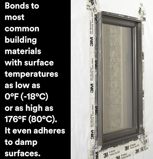 3M All Weather Flashing Tape 8067-3" x 75ft, Waterproof Seals for Doors, Windows in Wood Frame Construction (Pack of 12)