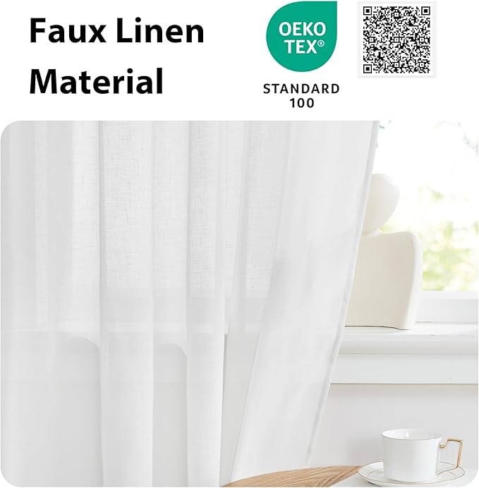 NICETOWN Sheer Curtains for French Door, Light Filtering Rod Pocket Door Curtain for Doorway Temporary Privacy Window Covering for Living Room Patio Glass, 26" W x 80" L, 1 PC, White