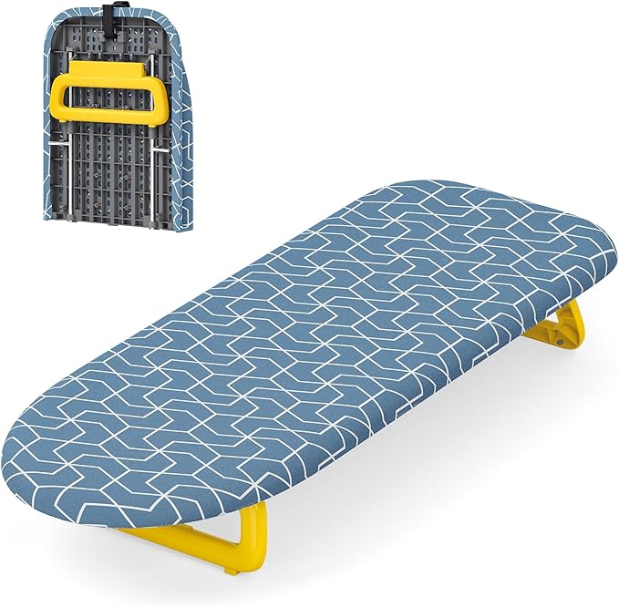 Small Ironing Board Tabletop, Foldable Mini Ironing Board, Table top Ironing Boards Small with Hanging Rope, Compact Portable Ironing Boards Save Space, Iron Board 32x12, Iron Table Stand Dark Blue