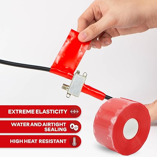 XFasten Self-fusing Silicone Tape Pro, Red, 1.5-Inch x 15-Feet, 30mils Extreme Stretch and Seal Plumbing Tape for Leaky Pipes, Tool Grip, Electrical Wires, PVC Pipe Leak Repair, Non-Reactive