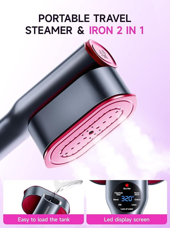DRFLASH 2-in-1 Steamer & Iron for Clothes,15s Fast Heat-up 1200W Portable Handheld Garment Steamer,Travel Size with Large Ceramic Heat Panel,Quick Wrinkle Removal,110V-120V