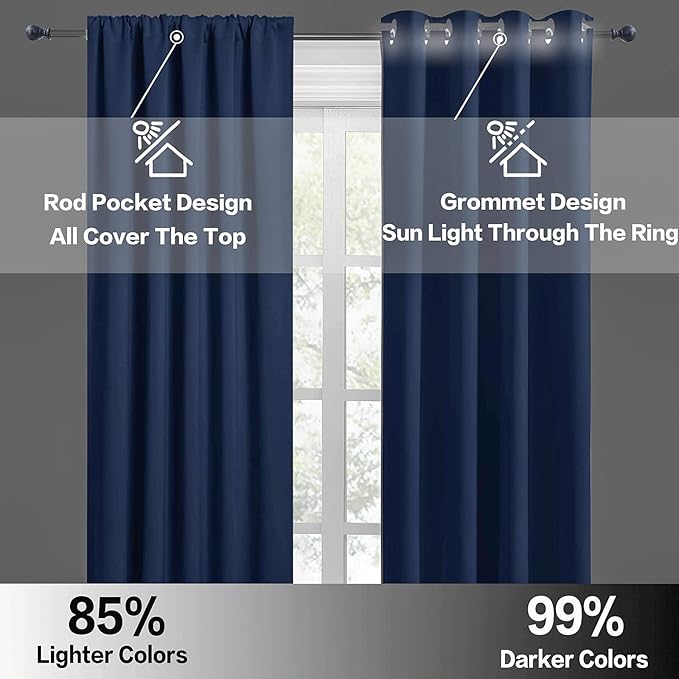 RYB HOME Large Curtains for Living Room 84 inches Length, Blackout Privacy Room Divider Curtains for Doorway Closet Basement Patio Door Bay Window, W 70 x L 84, Navy Blue, 2 Panels