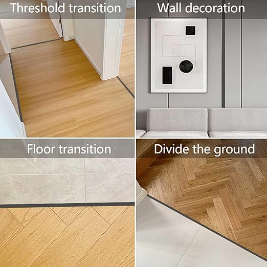 10Pcs Aluminum T Molding Floor Transition Strip, 48In Aluminum T Molding Trim, Floor Strip Floor Flat Divider Strip for Joining Floor Gaps, Threshold, Floor Tiles (Black, 4ft x 1.3in 10Pcs)