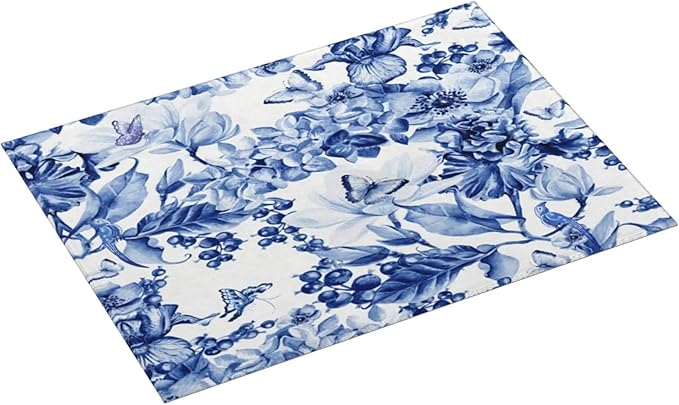 Chinoiserie Blue And White Floral Butterfly Dish Drying Mats For Kitchen Counter Microfiber Absorbent dish Mat Xl Reversible Drying Mats For Countertop 18 Inch X 24 Inch
