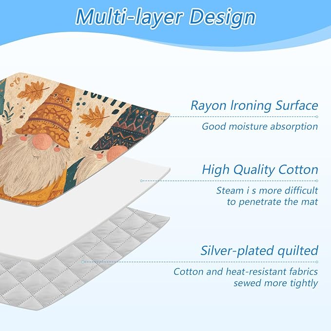 Cartoon Pumpkin Gnomes Fall Ironing Mat for Table top Portable Ironing Pad Blanket for Washer Dryer Countertop Travel