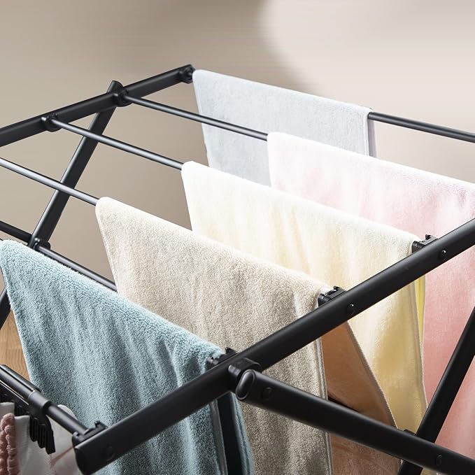3 Tiers Foldable Clothes Drying Rack, Vertical Laundry Rack Portable and Collapsible for Storage Indoor Outdoor，Pure Black