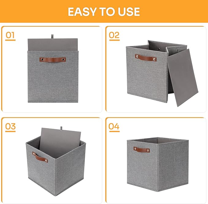 DULLEMELO Fabric Storage Cubes,12 inch Cube Stroage Bins for Empty Gift Basket,Toys Nursery Clothes Storage Linen Closet Organizers and Storage Baskets Shelves Bins(Grey-4 Pack)