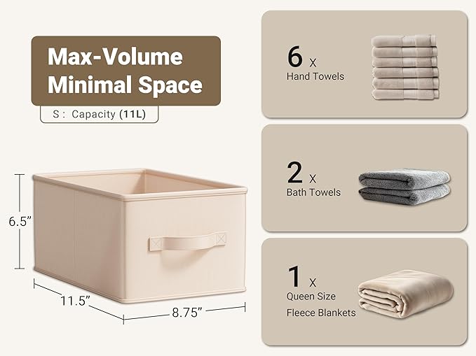 Storage Bins, Fabric Satin Storage Baskets for Shelves, 11.5" L*8.75" W*6.5" H Collapsible Storage Bins with Handles for clothes, Closet Baskets and Bins with Handles, Blush Pink, 3-Pack