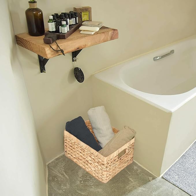 Water Hyacinth Wicker Baskets for Organizing, Rectangular Wicker Baskets with Built-in Handles,3-Pack