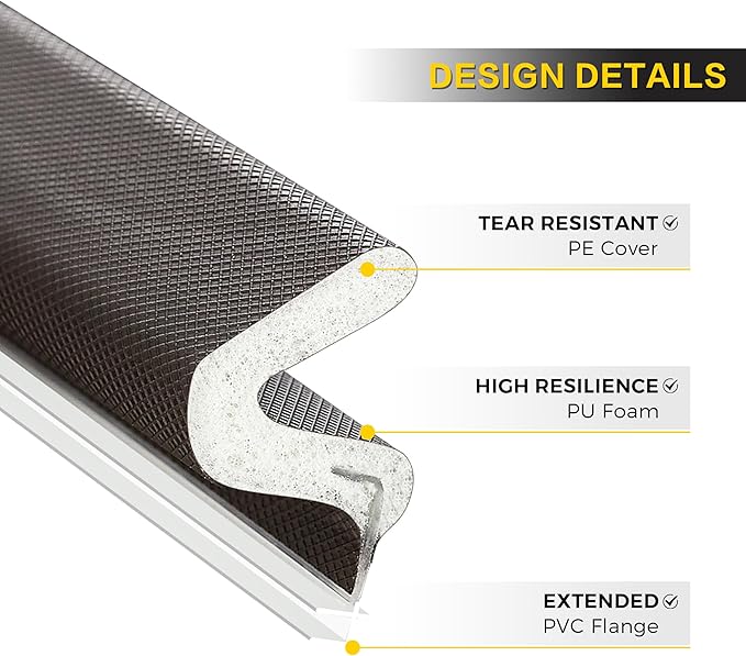 Weather Stripping Door Seal Strip - Soundproof Q-Shaped Foam for Exterior Door Frame, Large Gap Seal, Noise Cancelling, Easy to Install (Brown, 26FT)