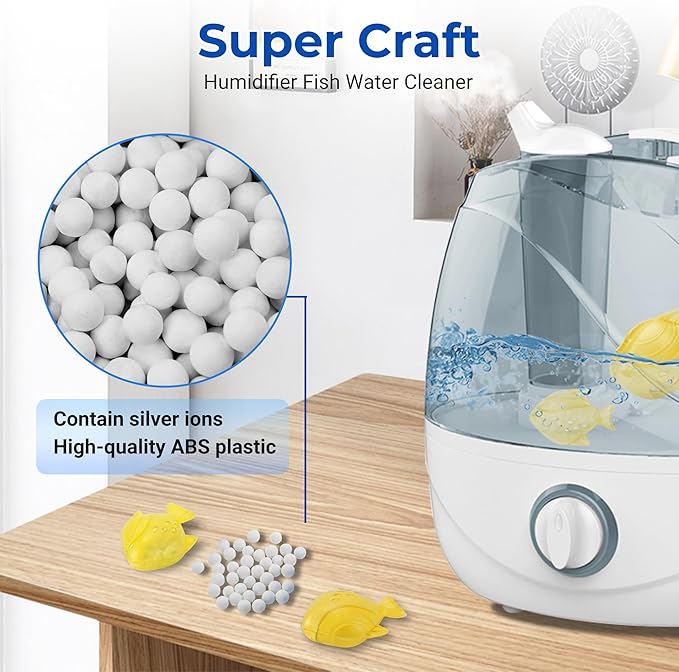 Funmit 6 Pack Universal Humidifier Cleaner Fish Compatible with Almost All Humidifiers and Fish Tanks, Purifies Water, Prevents Hard Water Build-Up, Reduces Scale, Yellow