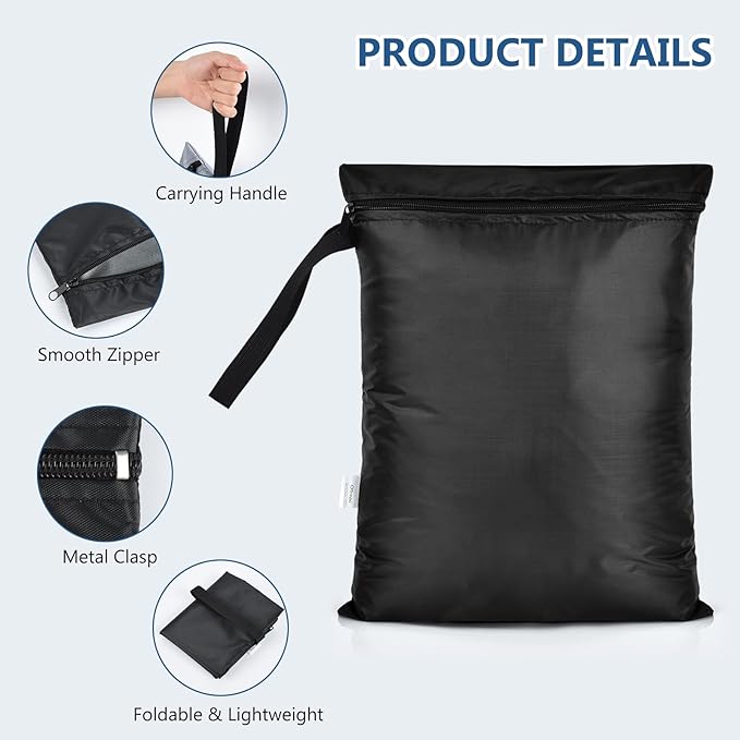 OTraki 2PCS Waterproof Bag for Swimsuit 12x16 inch Wet Dry Bags With Portable Handle & Zipper Reusable Travel Wet Clothes Gym Bag Storage for Beach/Pool/Swimming, Black&Grey