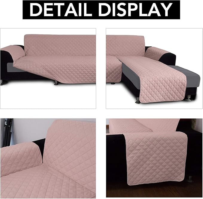Easy-Going L Shape Sofa Slipcover - Reversible Sectional Couch Cover - Chaise Lounge Cover - Furniture Protector for Pets, Kids & Children - Small, Pink
