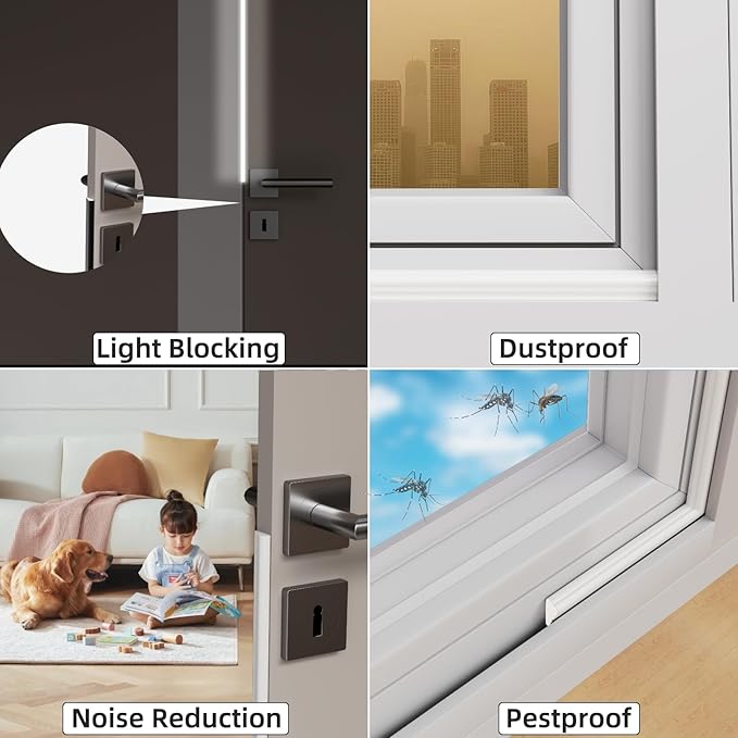 2 Pack*16.4 Ft Weather Stripping Seal Strip for Doors,Soundproofing Window Insulation Draft Stopper for Winter, Selfadhesive Foam Weather Strip for Door Frame,Door Gap Filler Noise Blocker(White)