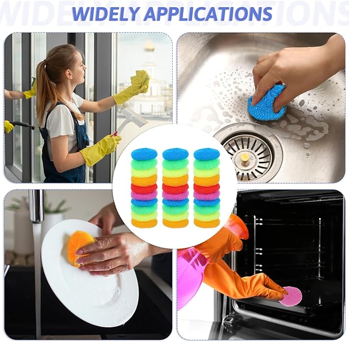 100 Pcs Plastic Scrubbers for Dishes, Round Pot Scrubbers for Kitchen Non Scratch Scouring Pads 3.35" Nylon Mesh Dish Scrubber Reusable Poly Mesh Scouring Dish Pads for Household Cleaning