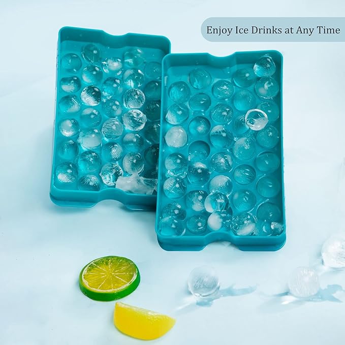 Bangp Upgrade Round Ice Cube Tray with Lid and Bin,2 Pack Ice Cube Tray for Freezer,Circle Ice Mold Making 64 Small Ice Balls, Easy Release Ice Tray with Ice Bucket,Ice Tong and Ice Scoop