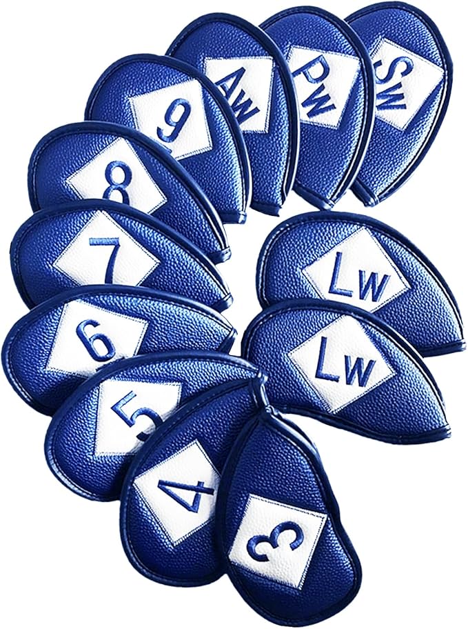 FINGER TEN Premium Synthetic Leather Stylish Iron & Wedge Golf Head Covers Value 12 Piece Set, Embroidered Labels & Fits Most Clubs Gift Set, Travel Protection Accessories