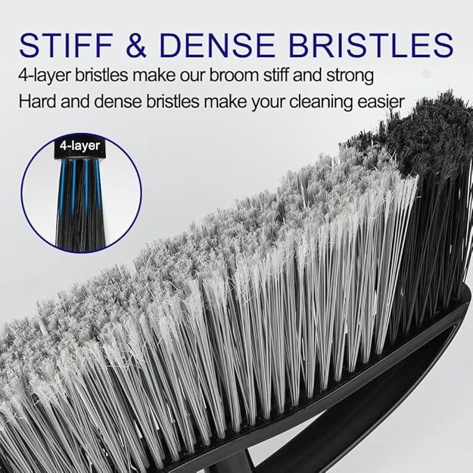 Heavy Duty Outdoor Broom - 15.7'' Wide, Long Handle, Angle Broom with Stiff Bristles for Patio, Garden, Garage, Yard (Black)
