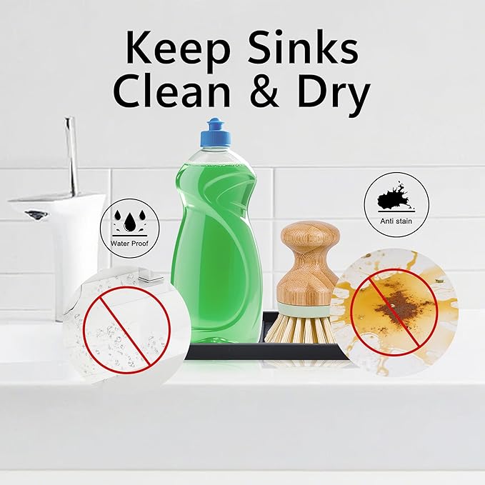 Silicone Sponge Holder Kitchen Sink Organizer Tray Dish Caddy Soap Dispenser, Scrubber Spoon Holder, Dishwashing Accessories (Black, 2 Pack)