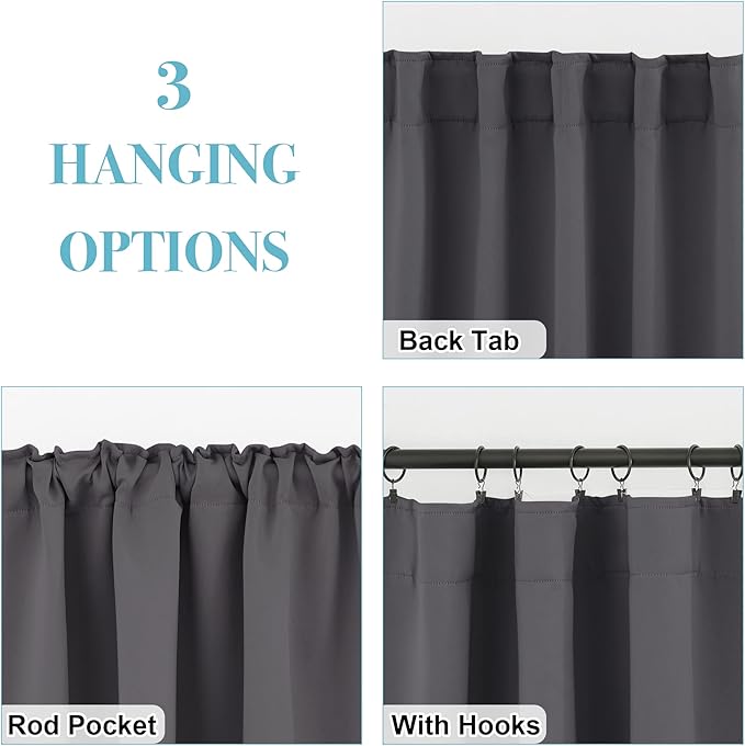 RYB HOME Small Window Curtains Blackout, Privacy Thermal Insulating Drapes for Bedroom Bathroom Basement Cafe Classroom Window Decor, W 34 x L 45 inches, Grey, 2 Panels