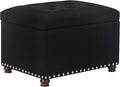 Joveco Storage Ottoman Bench, Rectangle 24″ Linen Foot Rest Stool Square Footstool for Living Room, Bedroom, Black