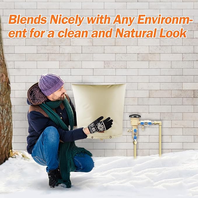 Backflow Preventer Pipe Insulation Cover (5°F) - Irrigation Sprinkler Valve Insulated Pouch - Water Well Pump Cover - Sturdy 5 Layers for Winter Freeze Protection, 14" W x 14" H, Beige