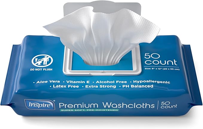 Inspire Adult Wet Wipes, Wash Cloths, Incontinence & Cleansing for Elderly Extra Large, 8"x12" (300 count)