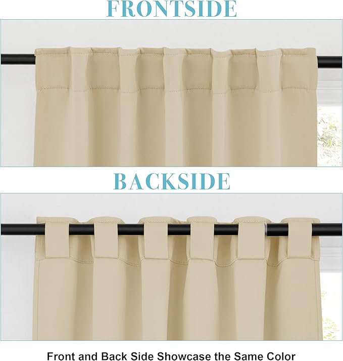 RYB HOME Short Blackout Curtains 63 inches, Solid Heavy Duty Small Window Treatment Room Darkening Privacy Draperies for Basement Bathroom Bedroom, Biscotti Beige, W42 x L63 inch, 2 Panels