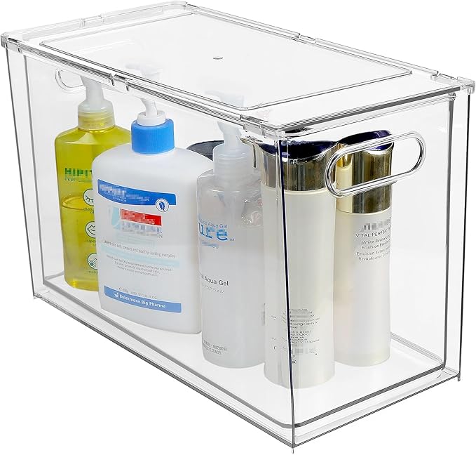 shopwithgreen Refrigerator Organizer and Storage Bins with Pull-out Drawer, Stackable Clear Fridge Drawer Organizer with Handle Design, Plastic Kitchen Pantry Storage Containers, 1Pack, 9.5QT