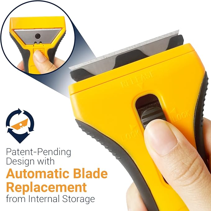 Razor Blade Scraper Tool With 15 Extra Blades - Razor Scraper Tool for Glass, Stove Top Scraper, Scraper Tool for Kitchen, Paint, Glass, Window, Cleaning