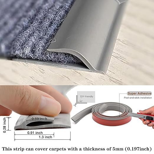 Self Adhesive Carpet Transition Strip with Edge Trim, Designed for Seamless Transitions from Carpet to Tile or Vinyl Floors, Perfect for Doorways.(Brown,24ft)