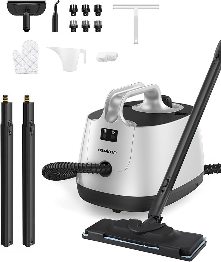 Steam Cleaner, 293°F 58 PSI Powerful Multipurpose Handheld Steam Mop for Home Use, 21 Attachments, 50Oz Capacity, Heavy Duty Steamer for Carpets, Floors, Cars, Tiles, Crack Cleaning, Titanium Silver