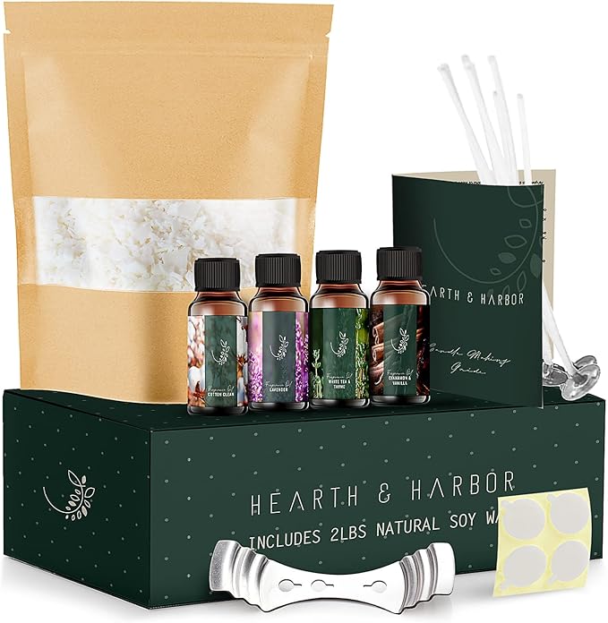 Hearth & Harbor Organic Soy Candle Wax for Candle Making, 2 lbs Natural Candles Making Supplies, Beeswax-Free, Paraffin-Free, Pure Soy Wax Flakes Perfect for Candles, Tealights and Melts