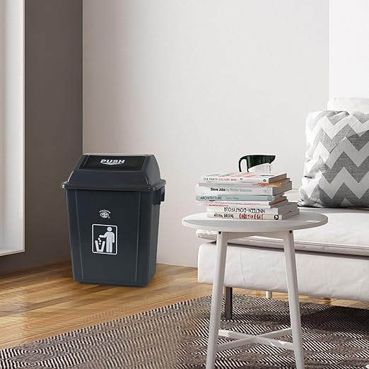 Readsky 6 Gallon Plastic Garbage Can Swing Lid, Trash Can Swing-Top, Swing Garbage Bin, 4 Packs, Gray
