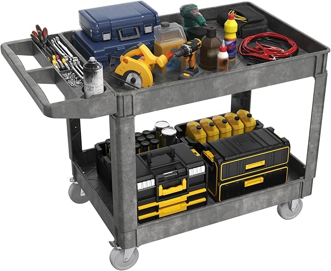 Heavy-Duty Utility Cart Tool Cart, Extra Large Rolling Carts with Storage Handle, Work Cart Service Carts for Garage Warehouse, Workshop, Office, School