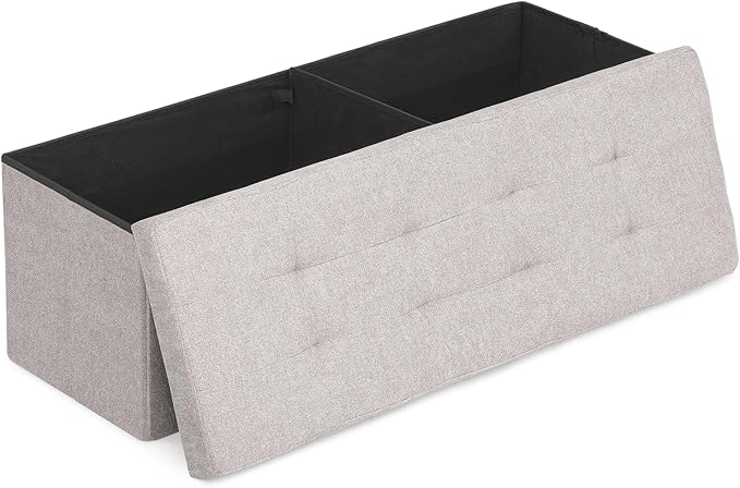 Athena Collection 43" Storage Ottoman Bench Folding Bench with 130L Hidden Storage, Large End of Bed Bench Linen Foot Rest Stool Chest with Flipping Lid for Living Room Bedroom Entryway, Sandy Beige