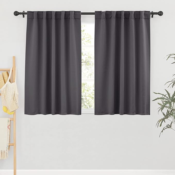 RYB HOME Grey Blackout Curtains - Thermal Insulated Window Drapes for Bedroom Kitchen Dining, Sunlight Block Blinds for Nursery Kid's Room, 42 Width by 54 Length, Gray, 2 Panels