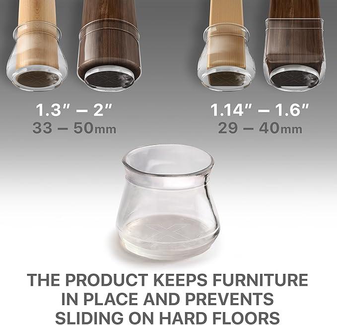 X-Protector Silicone Chair Leg Floor Protectors with Non-Slip Furniture Pads - 32 PCS 1.3" - 2" - Anti-Slip Chair Leg Covers - Non-Skid Furniture Leg Caps - Furniture Pads for Hardwood Floors!