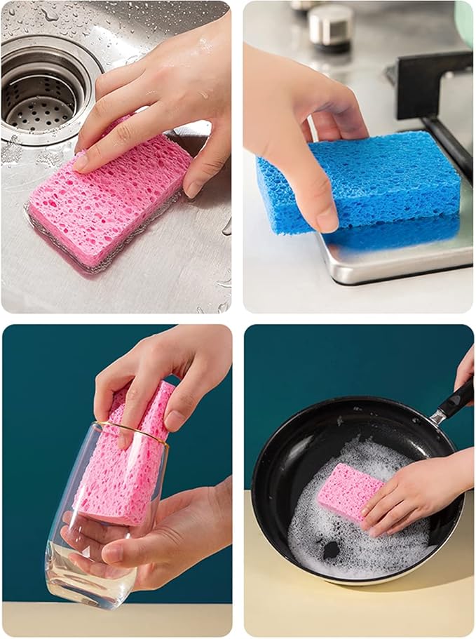 METUUTER 12-Count Kitchen Sponges- Compressed Cellulose Sponges Non-Scratch Natural Dish Sponge for Kitchen Bathroom Cars, Funny Cut-Outs DIY for Kids