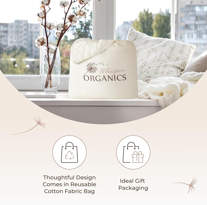 100% Cotton Organic Mattress Pad - Breathable & Cooling Mattress Protector Twin XL Size - Premium 300GSM Quilted and Noiseless Machine Washable Organic Cotton Mattress Protector (Ivory, Twin XL)