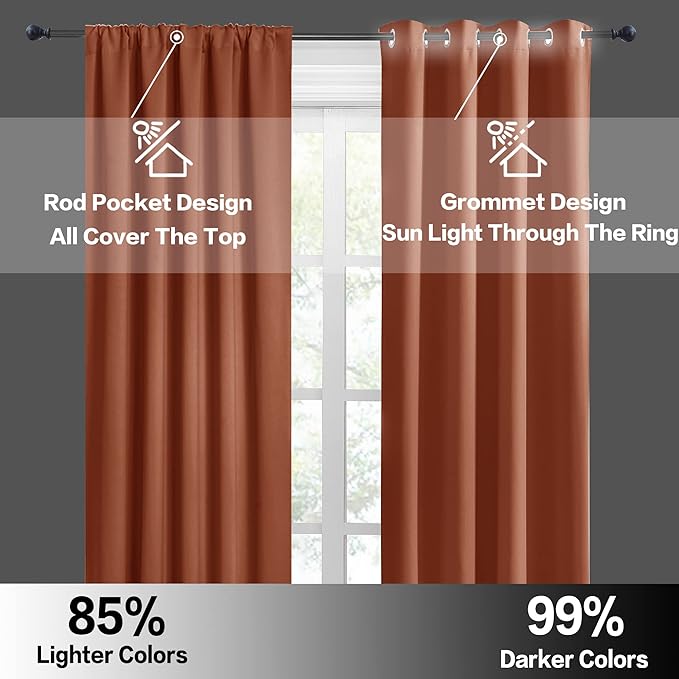 RYB HOME Orange Window Curtains 108 inches Length, Energy Efficient Rod Pocket Drapes Privacy Covers for Sliding Door Home Office, W52 x L108 inch, 2 Panels, Burnt Orange