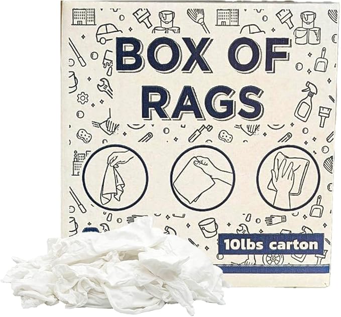 Premium White T-Shirt Cleaning Rags (10 lbs. Box) – White Cotton Rags for Cleaning, Staining, Painting, Oil, Grease & Dust Removal – Shop Rags Bulk for Multipurpose use